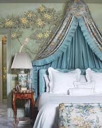 A half canopy bed with a pleated ruffle leading edge by Miles Redd