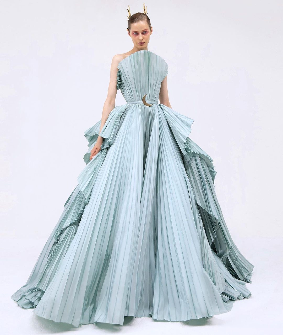 light blue sunburst accordion pleated dress