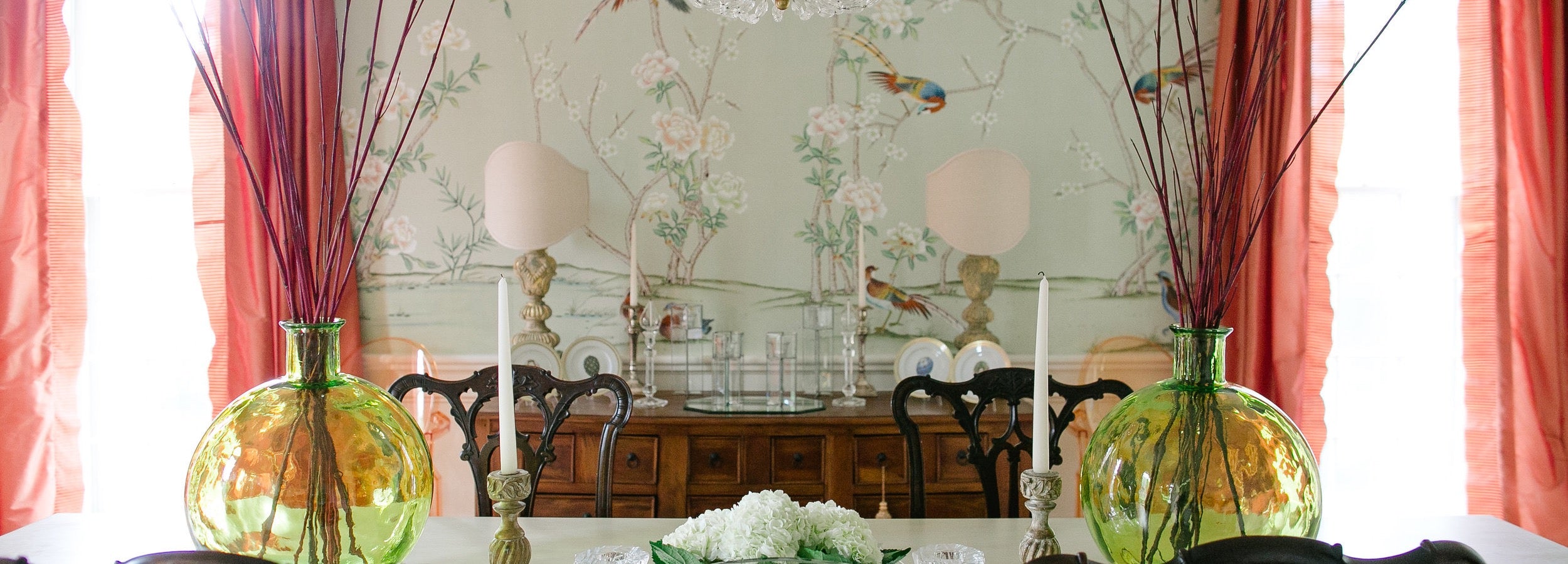 Pleated ruffle trim for curtains in dining room setting.