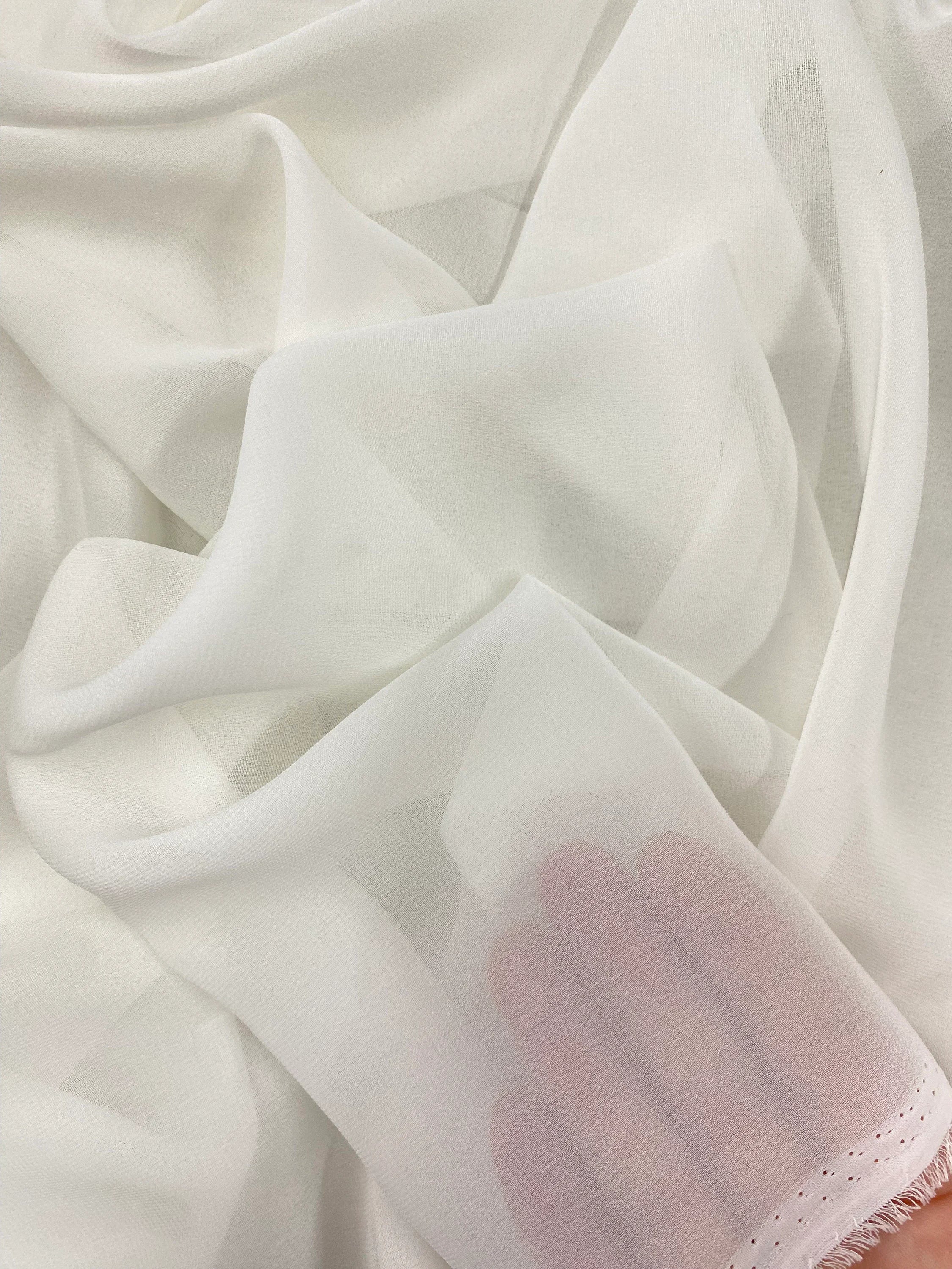 Side Pleated White Polyester Hi Multi Chiffon - Bridal