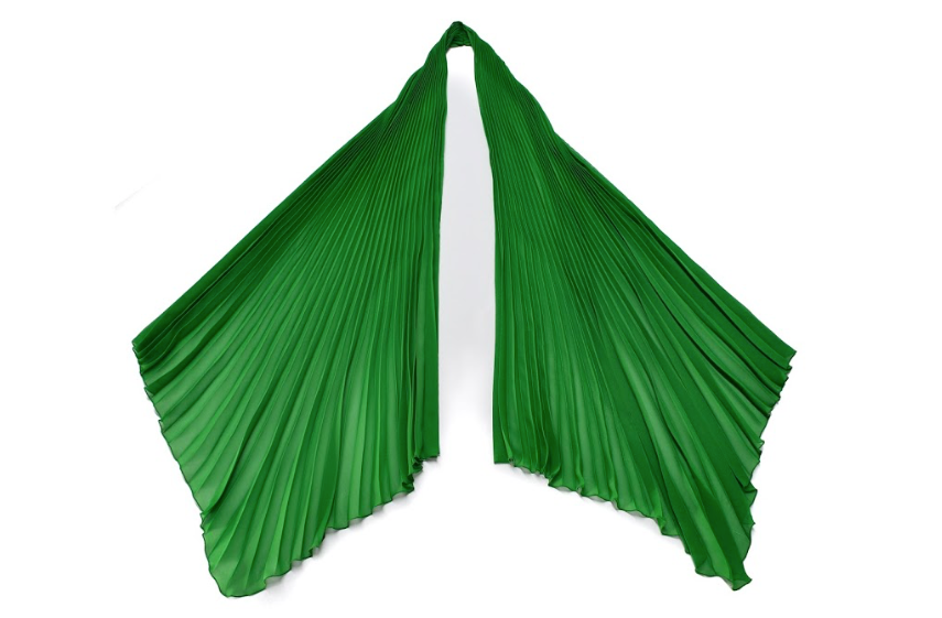 Green Pleated Scarf laid open to show true dimensions