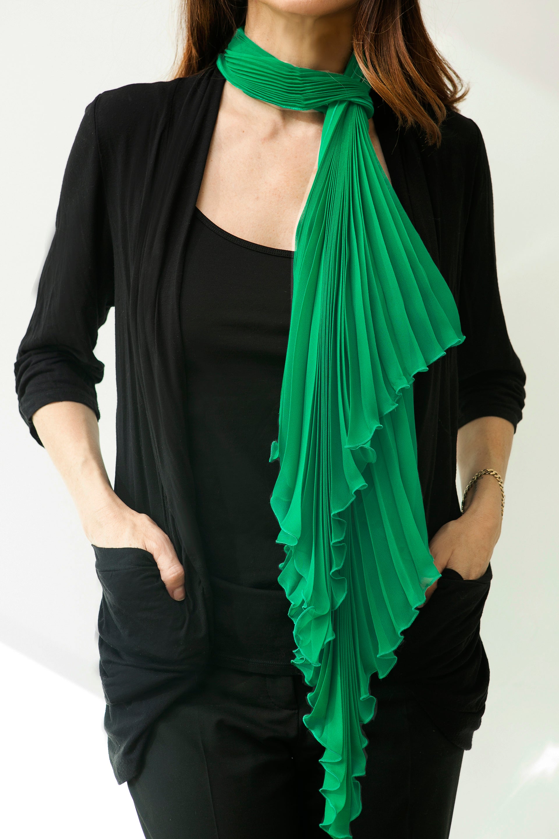 Pleated Scarf styled around the neck