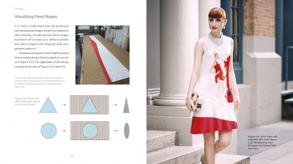 look inside page 60 of pleating: fundamentals for fashion design by Leon Kalajian and George Kalajian, forward by Jack Sauma