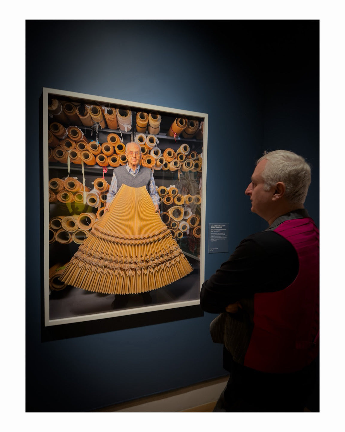 George Kalajian looking at his fathers portrait from the NYTimes magazine hanging in the Cooper Hewitt Smithsonian Museum photo by Christopher Payne
