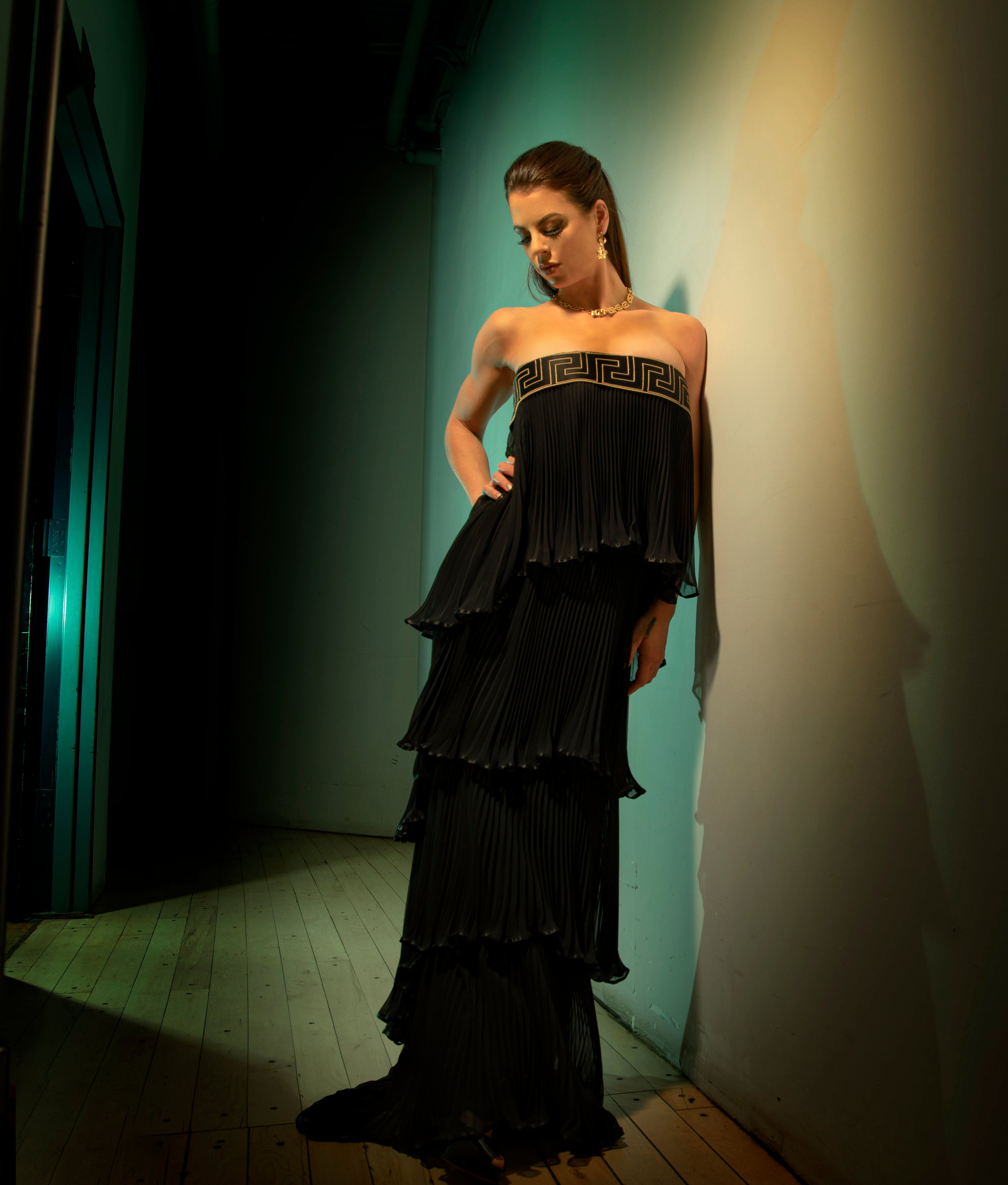 straight accordion pleated dress with 4 tiers
