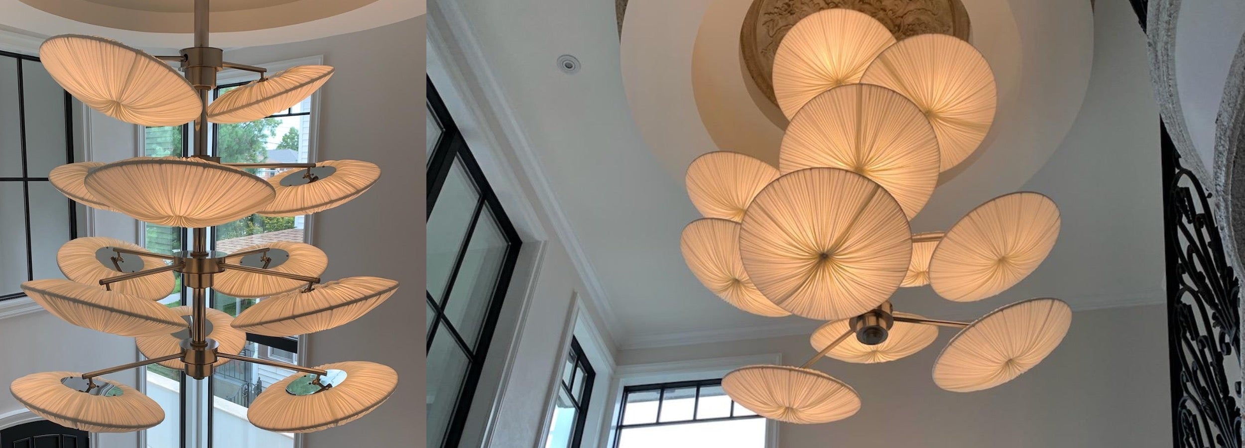 Pleated pendant light combined into a chandelier style