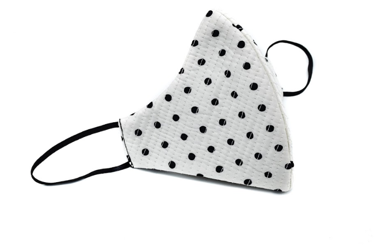 White and Black Quilted Silk Polka Dot Cheeky Mask