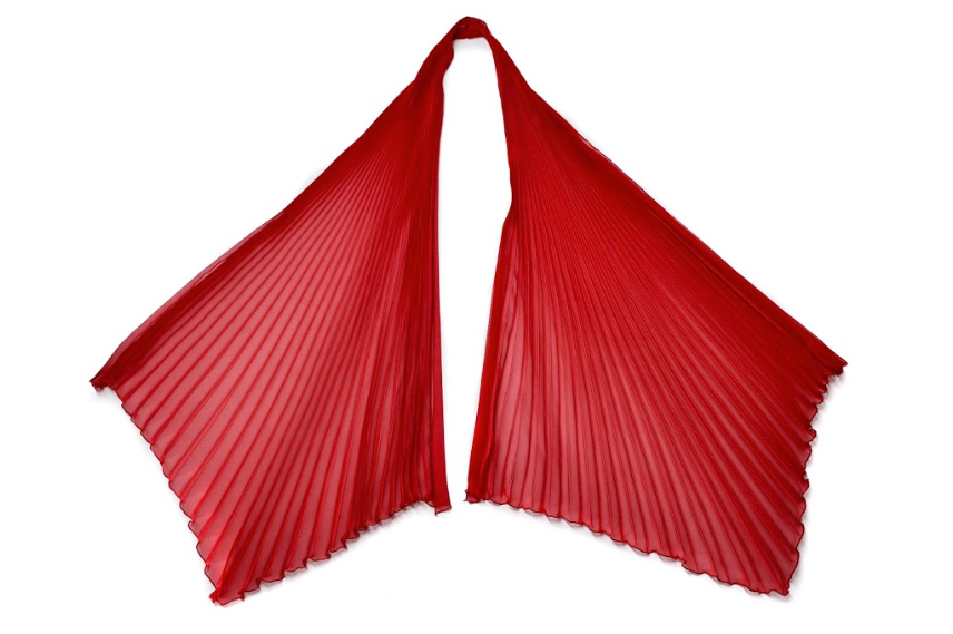 Red Silk Chiffon Sunburst Pleated Scarf