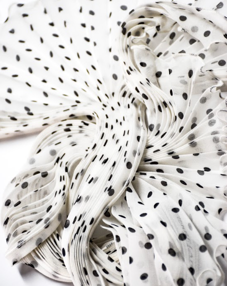 Black & White Polka Dot Silk Chiffon Sunburst Scarf - MINI