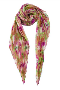 Pink Floral Crinkle Chiffon Accordion Pleated Scarf