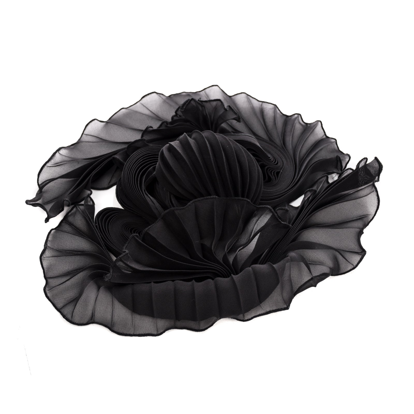 Black Silk Chiffon Sunburst Pleated Scarf