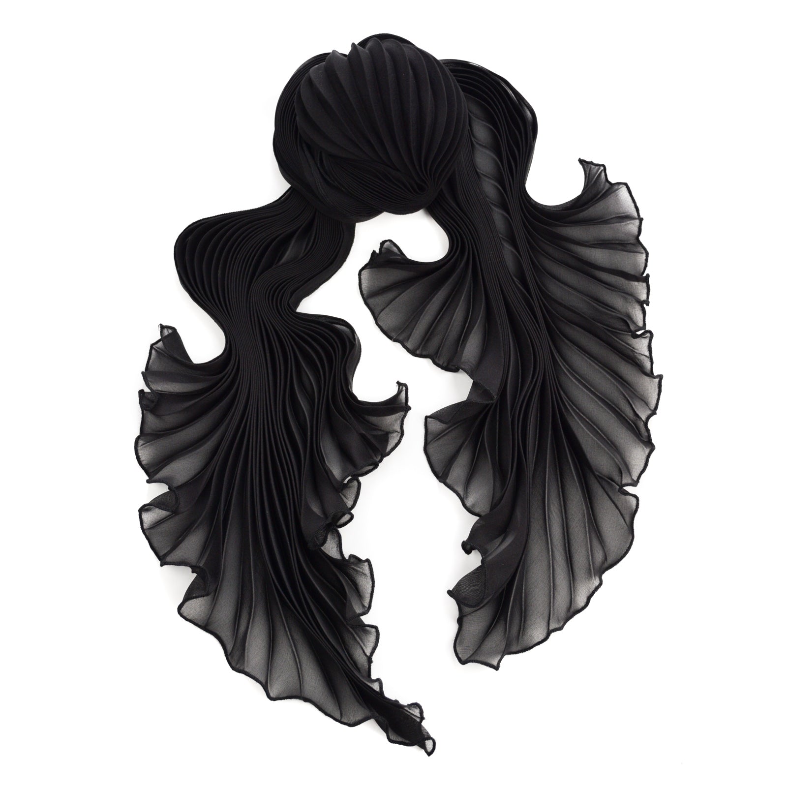 Black Silk Chiffon Sunburst Pleated Scarf