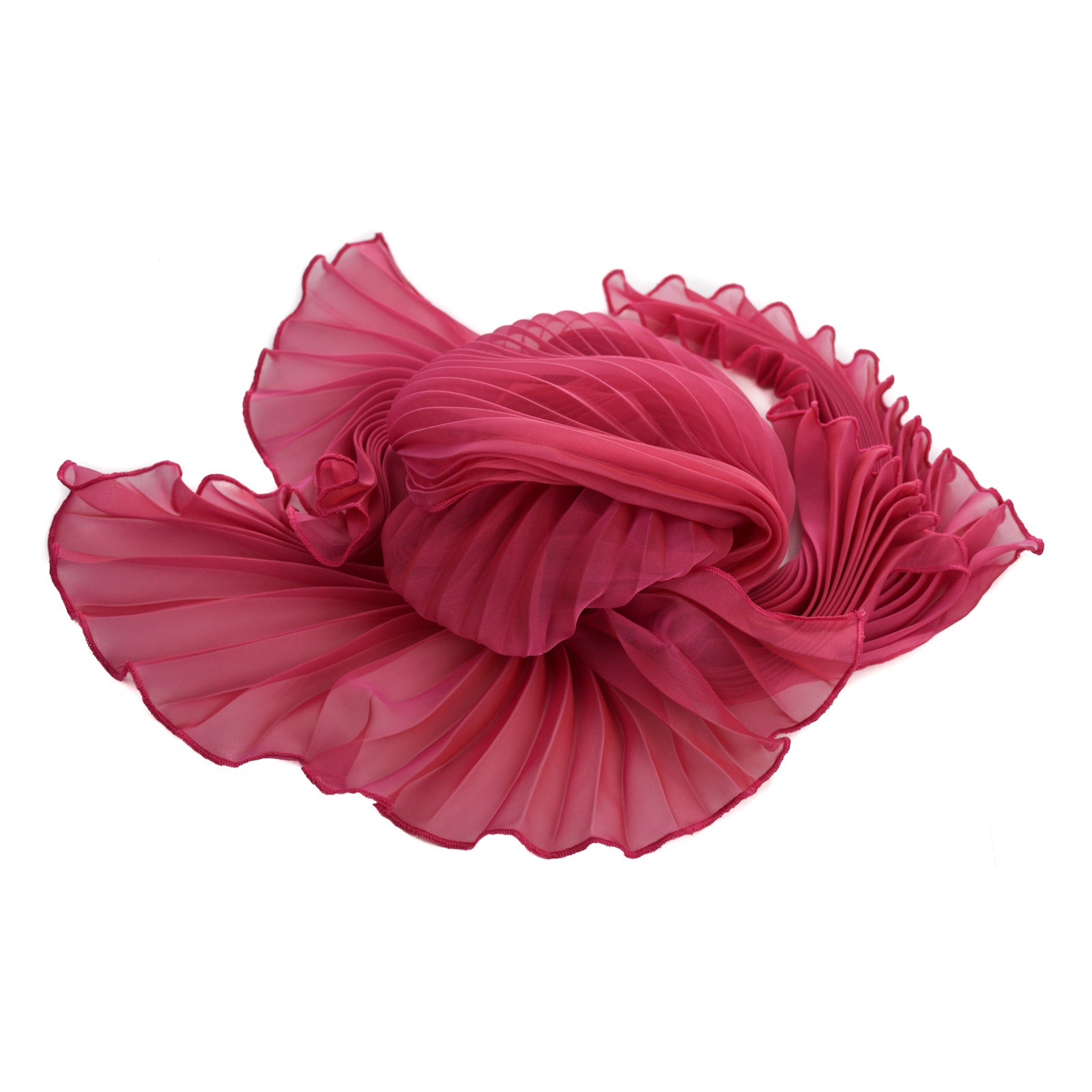 Fuchsia Silk Chiffon Sunburst Pleated Scarf
