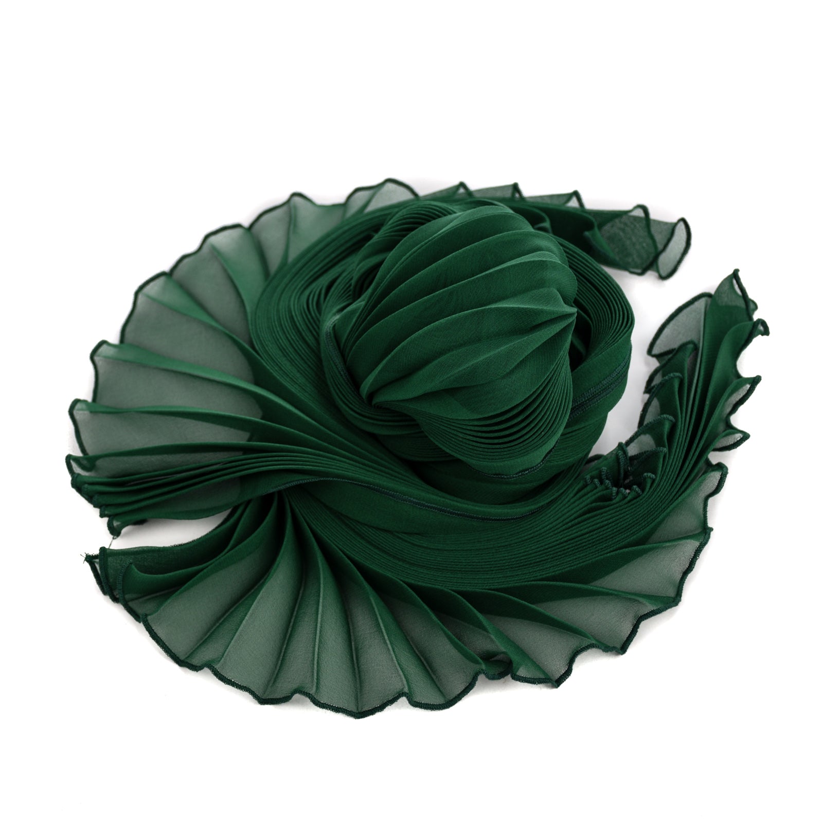 Hunter Green Silk Chiffon Sunburst Pleated Scarf