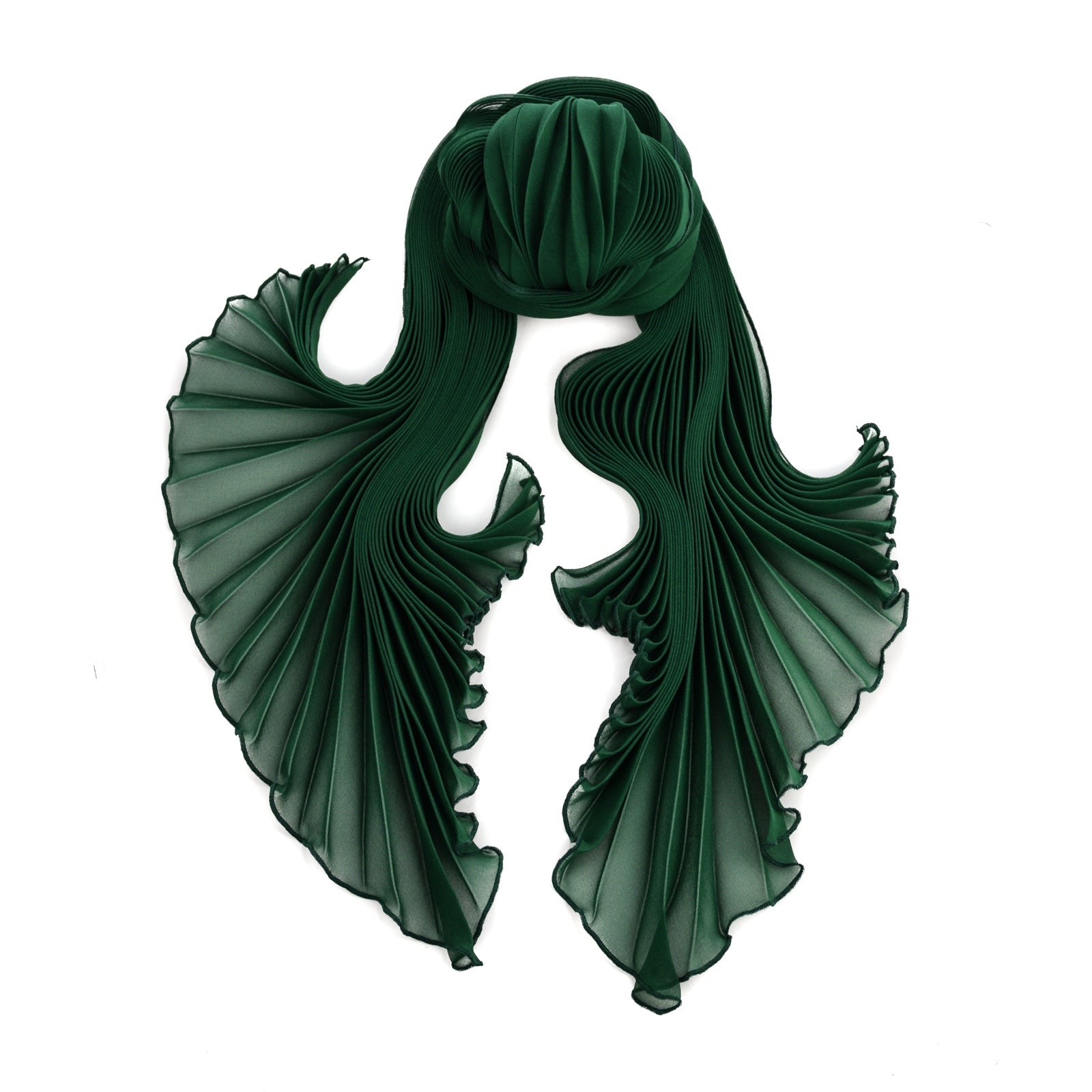 Hunter Green Silk Chiffon Sunburst Pleated Scarf