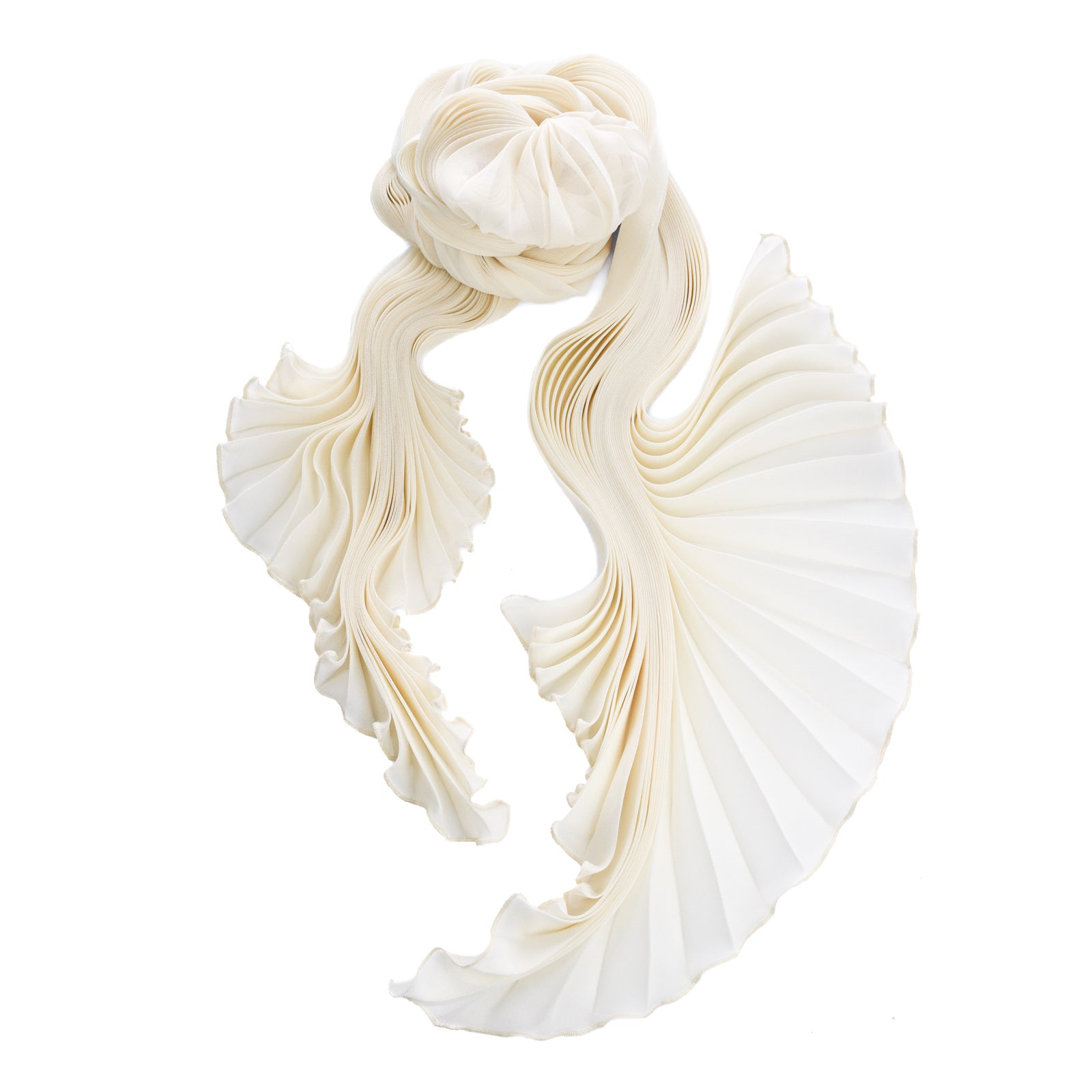Ivory Silk Chiffon Sunburst Pleated Scarf