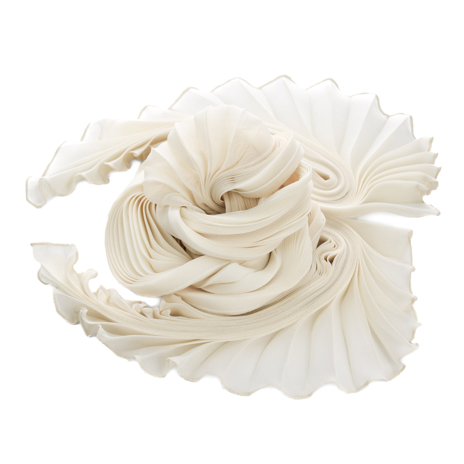 Ivory Silk Chiffon Sunburst Pleated Scarf