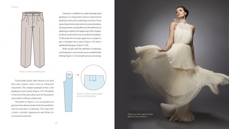 look inside page 24 of pleating: fundamentals for fashion design by Leon Kalajian and George Kalajian, forward by Jack Sauma