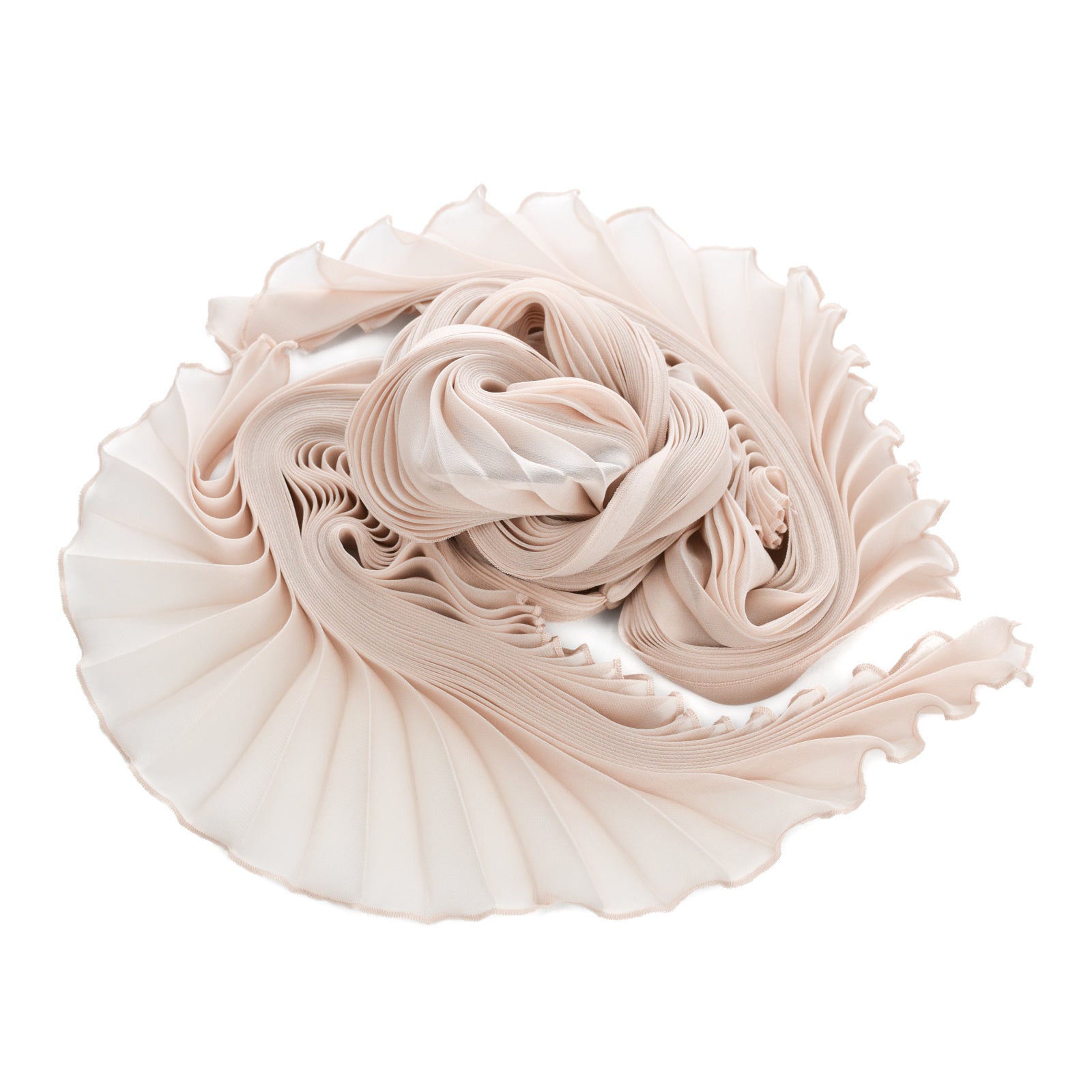 Nude Silk Chiffon Sunburst Pleated Scarf