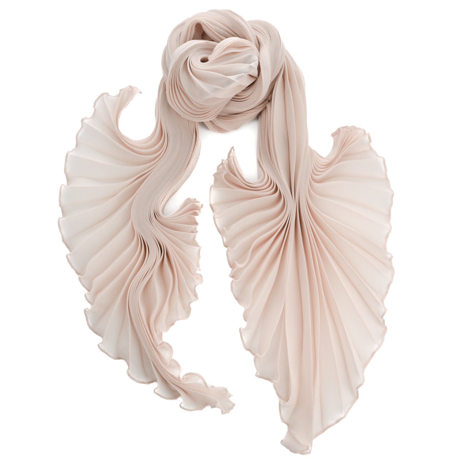 Nude Silk Chiffon Sunburst Pleated Scarf