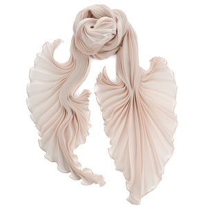 Nude Silk Chiffon Sunburst Pleated Scarf