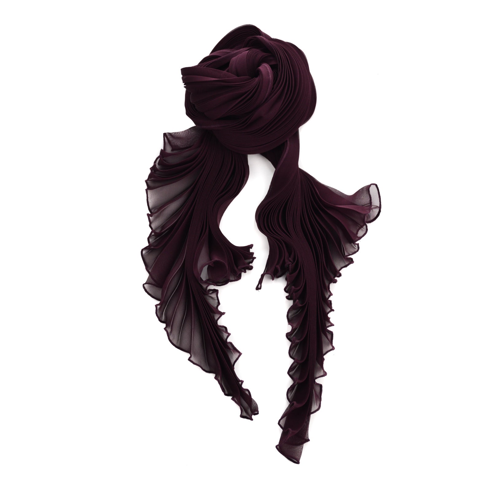 Plum Silk Chiffon Sunburst Pleated Scarf