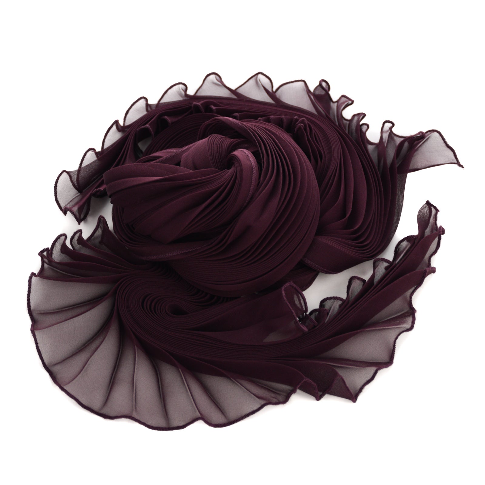 Plum Silk Chiffon Sunburst Pleated Scarf