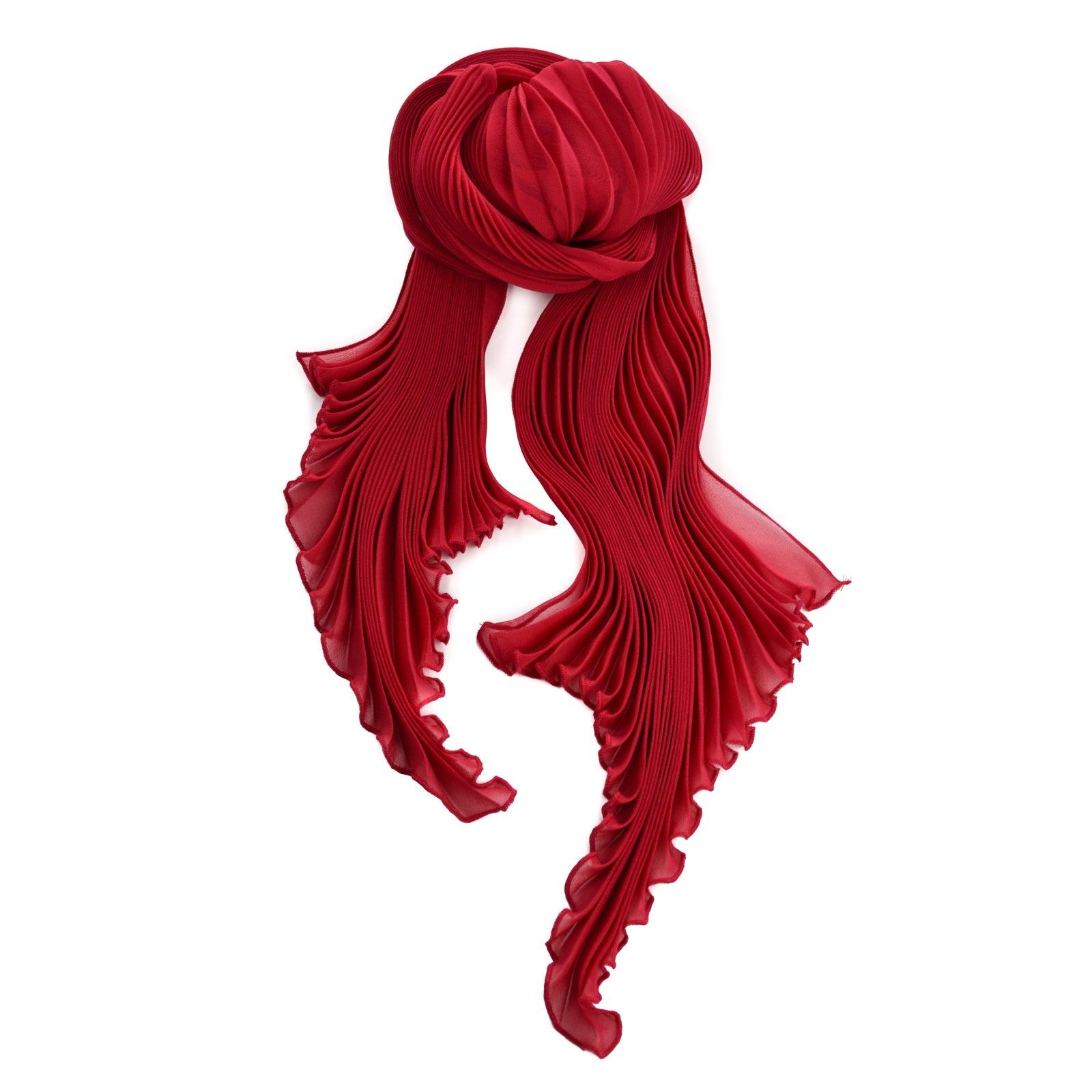 Scarlet Red Silk Chiffon Sunburst Pleated Scarf