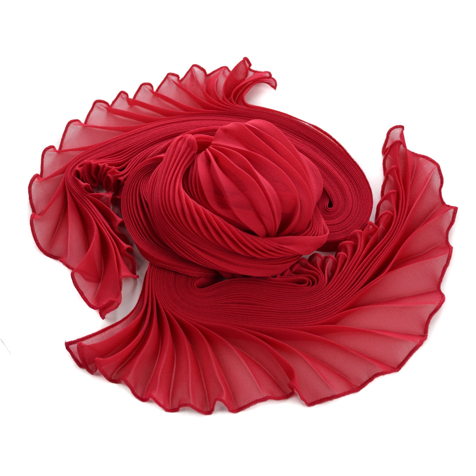 Scarlet Red Silk Chiffon Sunburst Pleated Scarf