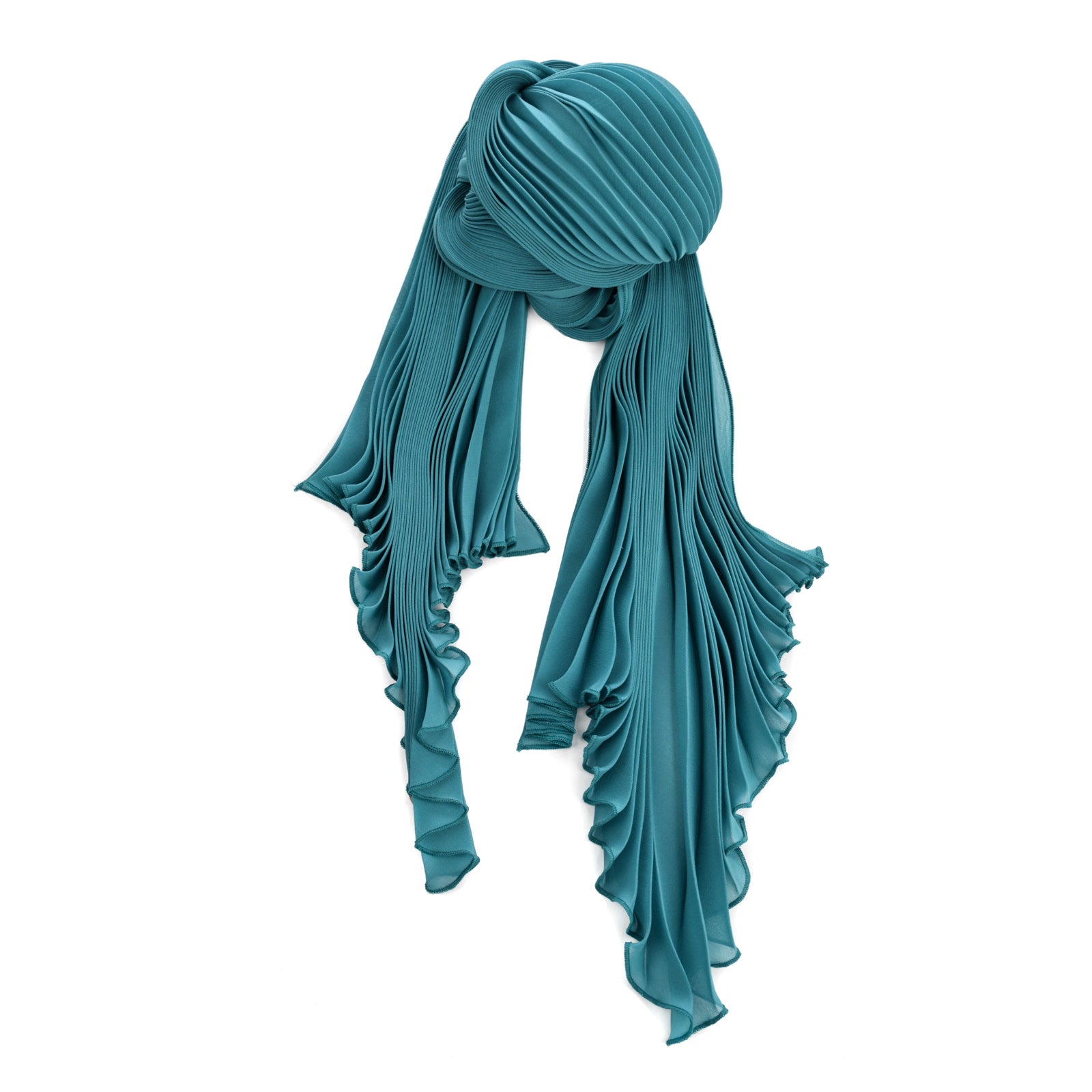 Teal Silk Chiffon Sunburst Pleated Scarf