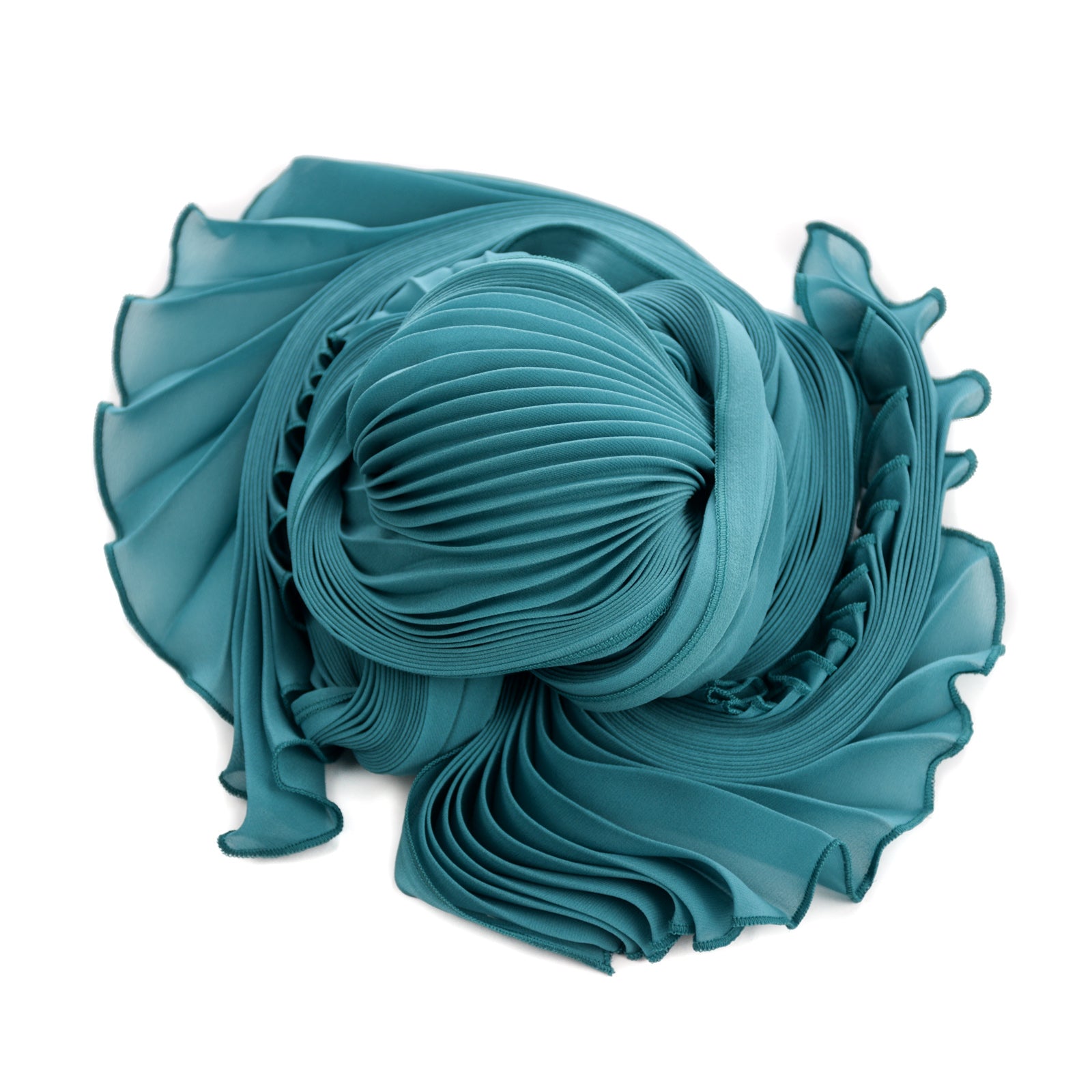 Teal Silk Chiffon Sunburst Pleated Scarf