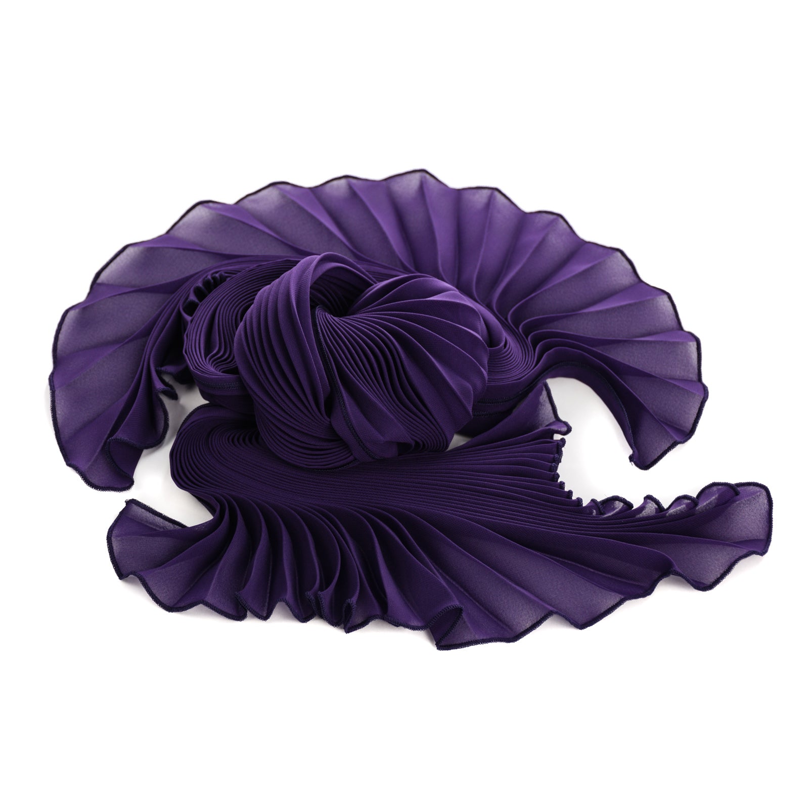 Violet Silk Chiffon Sunburst Pleated Scarf