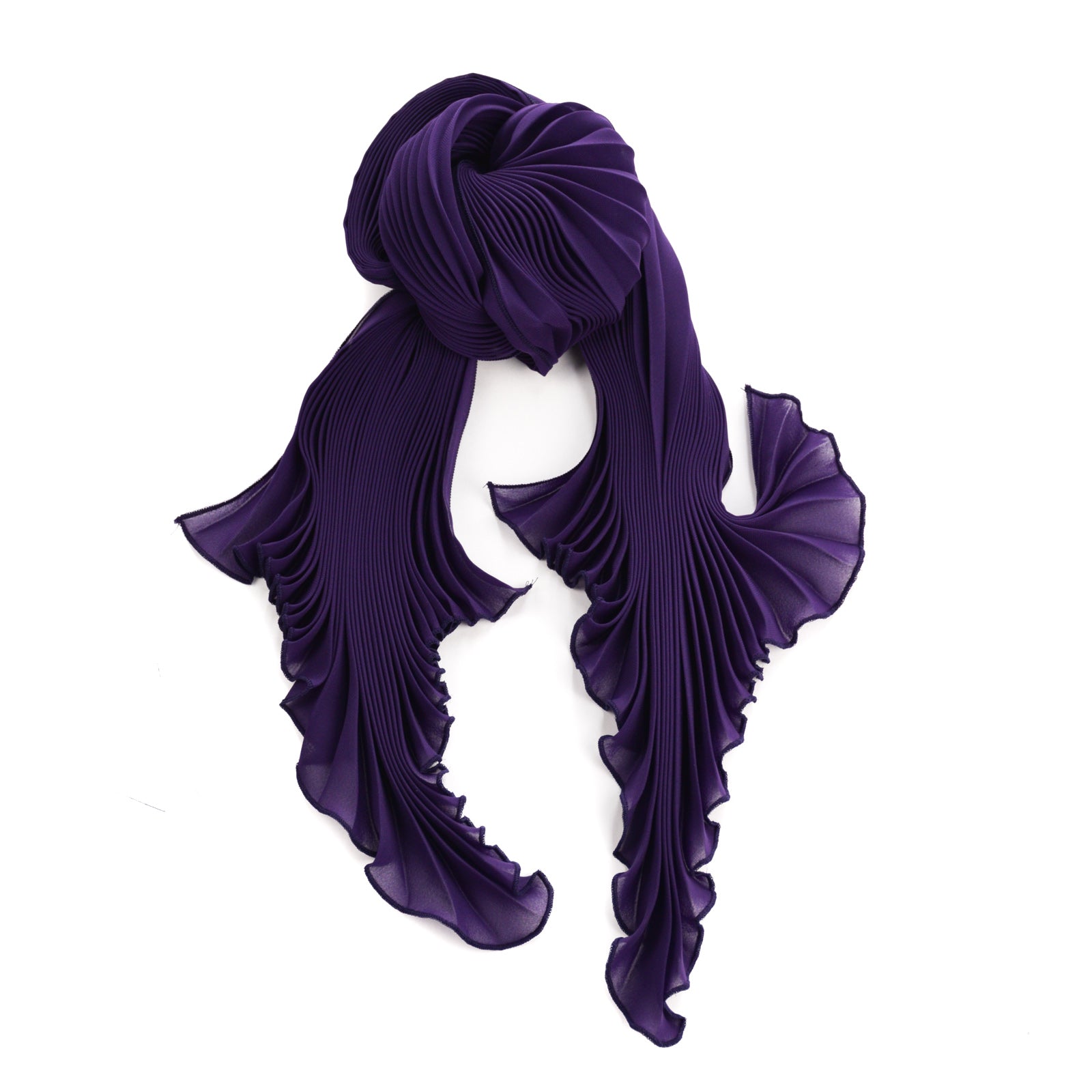 Violet Silk Chiffon Sunburst Pleated Scarf